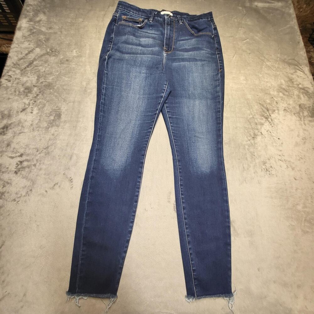 Good American Jeans Womens 16 Blue Ankle‎ Slim Distressed Fringe High Rise